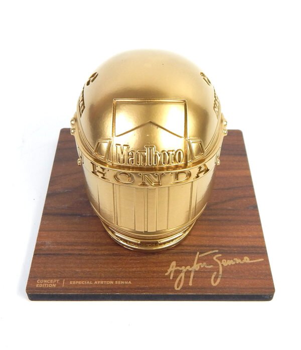 CAP SENNA AMADEIRADO 03 Miniatura Capacete Edição Especial com Base Amadeirada
