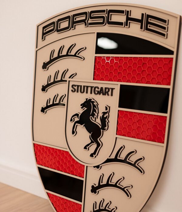 BRASAO PORSCHE 80CM 02 Quadro Decorativo Tripla Camada Logo Porsche 80x62cm Alto Padrão Premium Automotivo