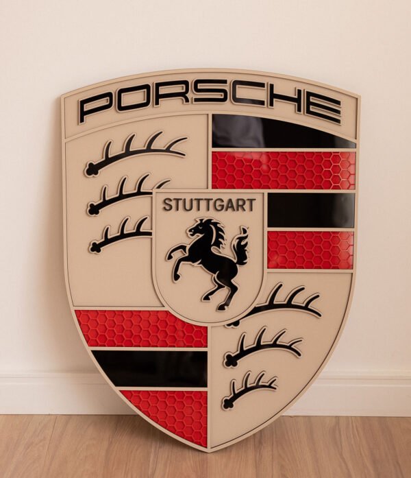 BRASAO PORSCHE 80CM 03 Quadro Decorativo Tripla Camada Logo Porsche 80x62cm Alto Padrão Premium Automotivo