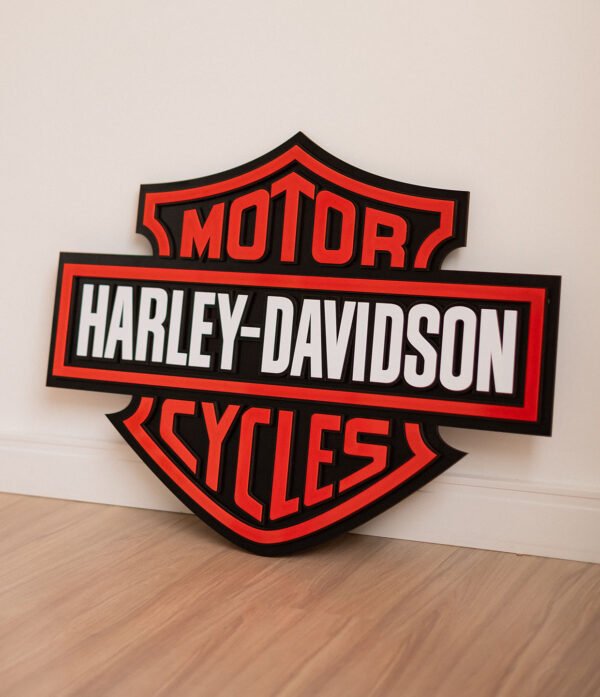 QUADRO HARLEY 80CM 01 Quadro Decorativo Tripla Camada Logo Harley Davidson 80x60 Alto Padrão Premium Motociclismo