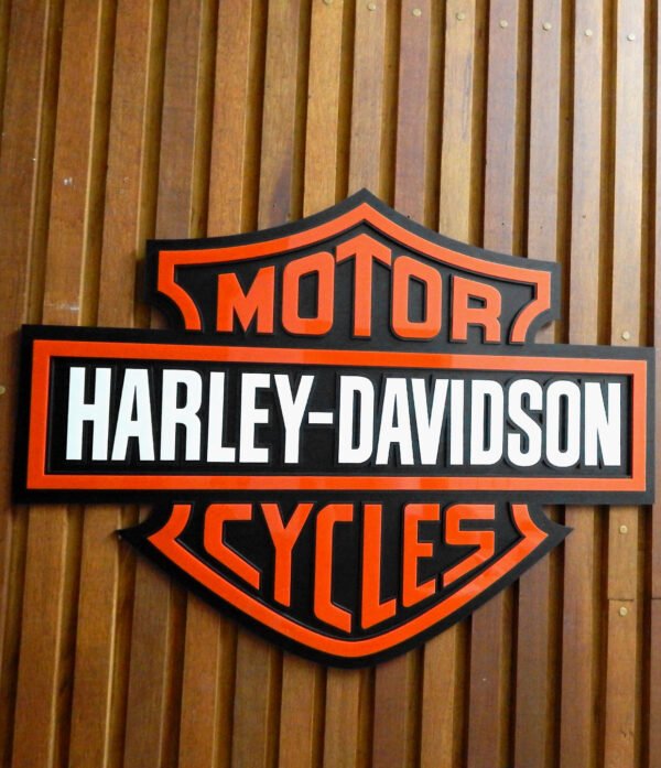 QUADRO HARLEY 80CM 01 Quadro Decorativo Tripla Camada Logo Harley Davidson 80x60 Alto Padrão Premium Motociclismo