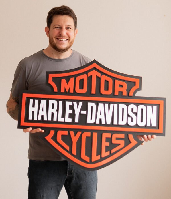 QUADRO HARLEY 80CM 03 Quadro Decorativo Tripla Camada Logo Harley Davidson 80x60 Alto Padrão Premium Motociclismo