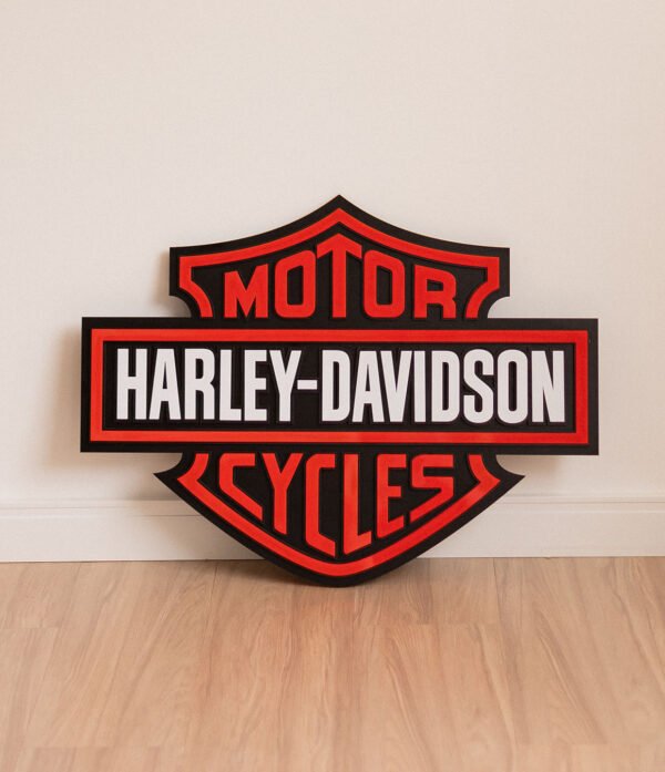 QUADRO HARLEY 80CM 05 Quadro Decorativo Tripla Camada Logo Harley Davidson 80x60 Alto Padrão Premium Motociclismo