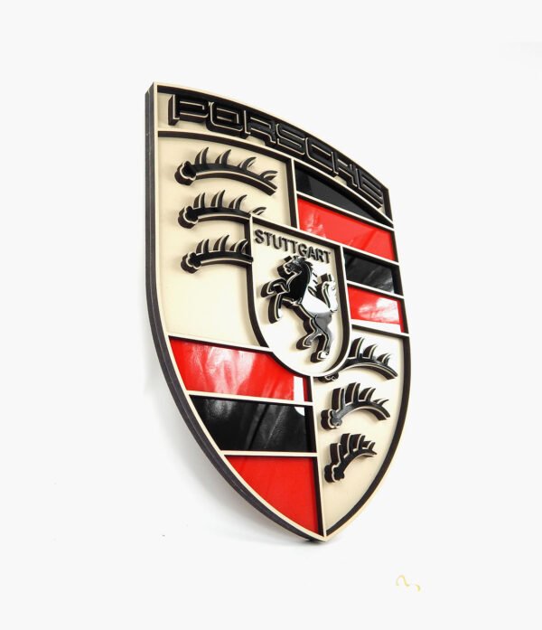 QUADRO LOGO PORSCHE 30CM 03 Quadro Decorativo Tripla Camada Logo Porsche Medium 30x23cm Alto Padrão Premium Automotivo