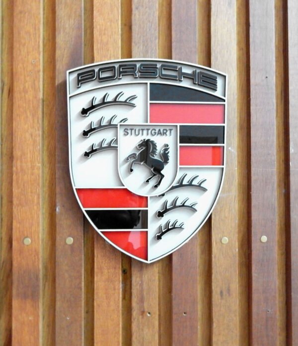 QUADRO LOGO PORSCHE 30CM 05 Quadro Decorativo Tripla Camada Logo Porsche Medium 30x23cm Alto Padrão Premium Automotivo