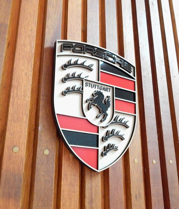QUADRO LOGO PORSCHE 30CM 07 Quadro Decorativo Tripla Camada Logo Porsche Medium 30x23cm Alto Padrão Premium Automotivo