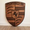 Quadro Decorativo Dupla Camada Brasão Porsche Amadeirado 80x62 Premium