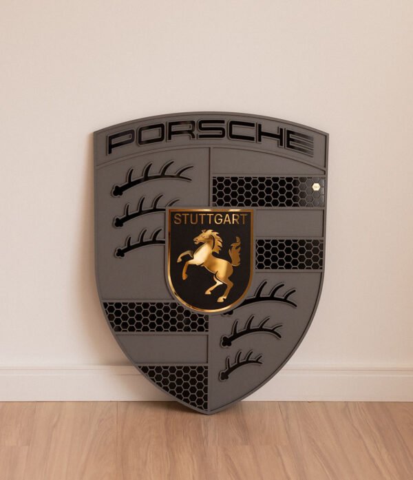 Quadro Decorativo Turbonite Gray Limitado Tripla Camada Logo Porsche 80x62cm Alto Padrão Premium Automotivo