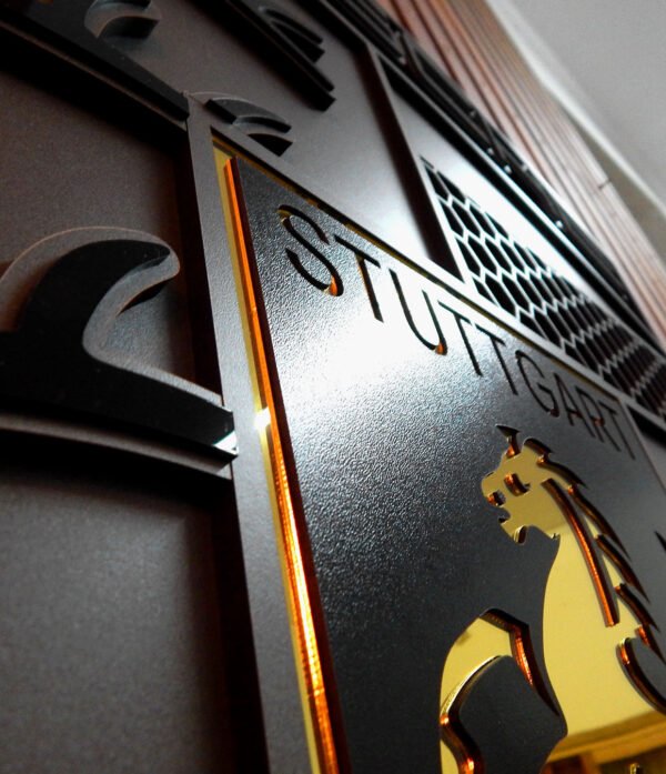 Quadro Decorativo Turbonite Gray Limitado Tripla Camada Logo Porsche 80x62cm Alto Padrão Premium Automotivo