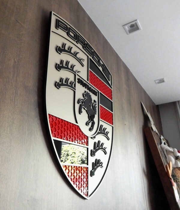 quadro logo porsche 01 Quadro Decorativo Tripla Camada Logo Porsche 80x62cm Alto Padrão Premium Automotivo