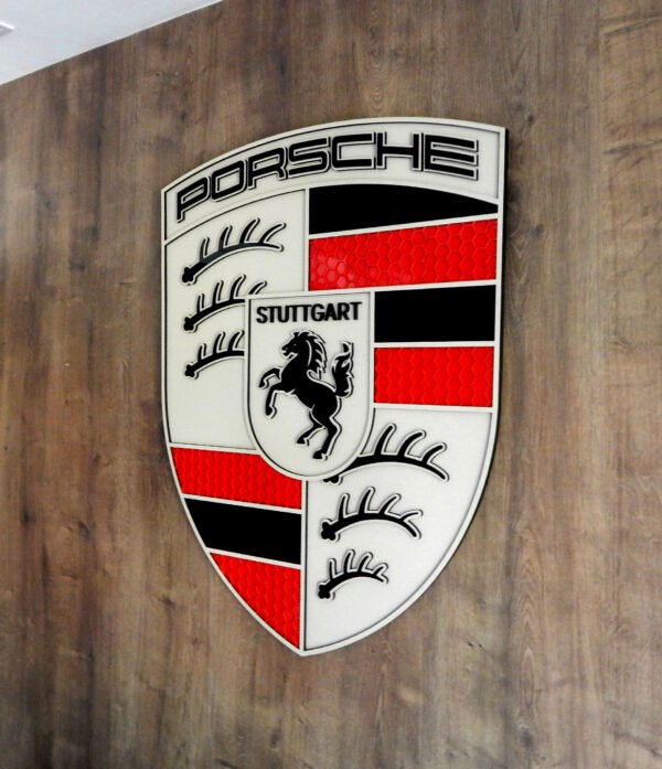 quadro logo porsche 03 Quadro Decorativo Tripla Camada Logo Porsche 80x62cm Alto Padrão Premium Automotivo