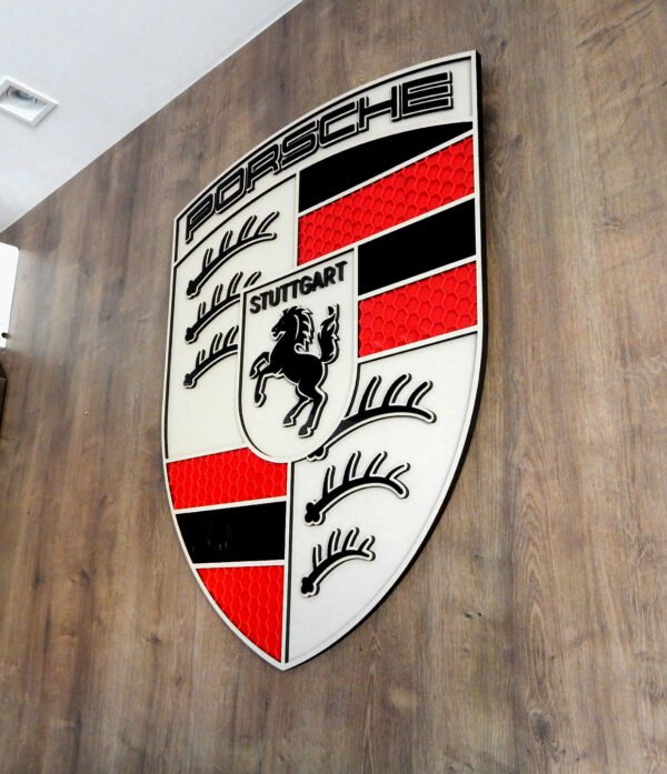 quadro logo porsche 04 Quadro Decorativo Tripla Camada Logo Porsche 80x62cm Alto Padrão Premium Automotivo